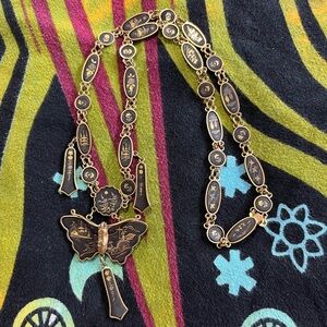 Komai Japanese Damascene 24k Gold Plated Butterfly Necklace